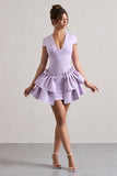 Genevieve Lilac Plunge-Neck Mini Dress With Layered Hem