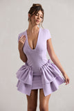 Genevieve Lilac Plunge-Neck Mini Dress With Layered Hem