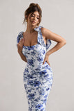 Cordelia Floral Print Bodycon Midi Dress With Bow Straps