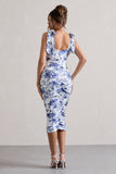 Cordelia Floral Print Bodycon Midi Dress With Bow Straps