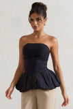 Roll With It Black Bandeau Ruffle Top