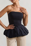 Roll With It Black Bandeau Ruffle Top