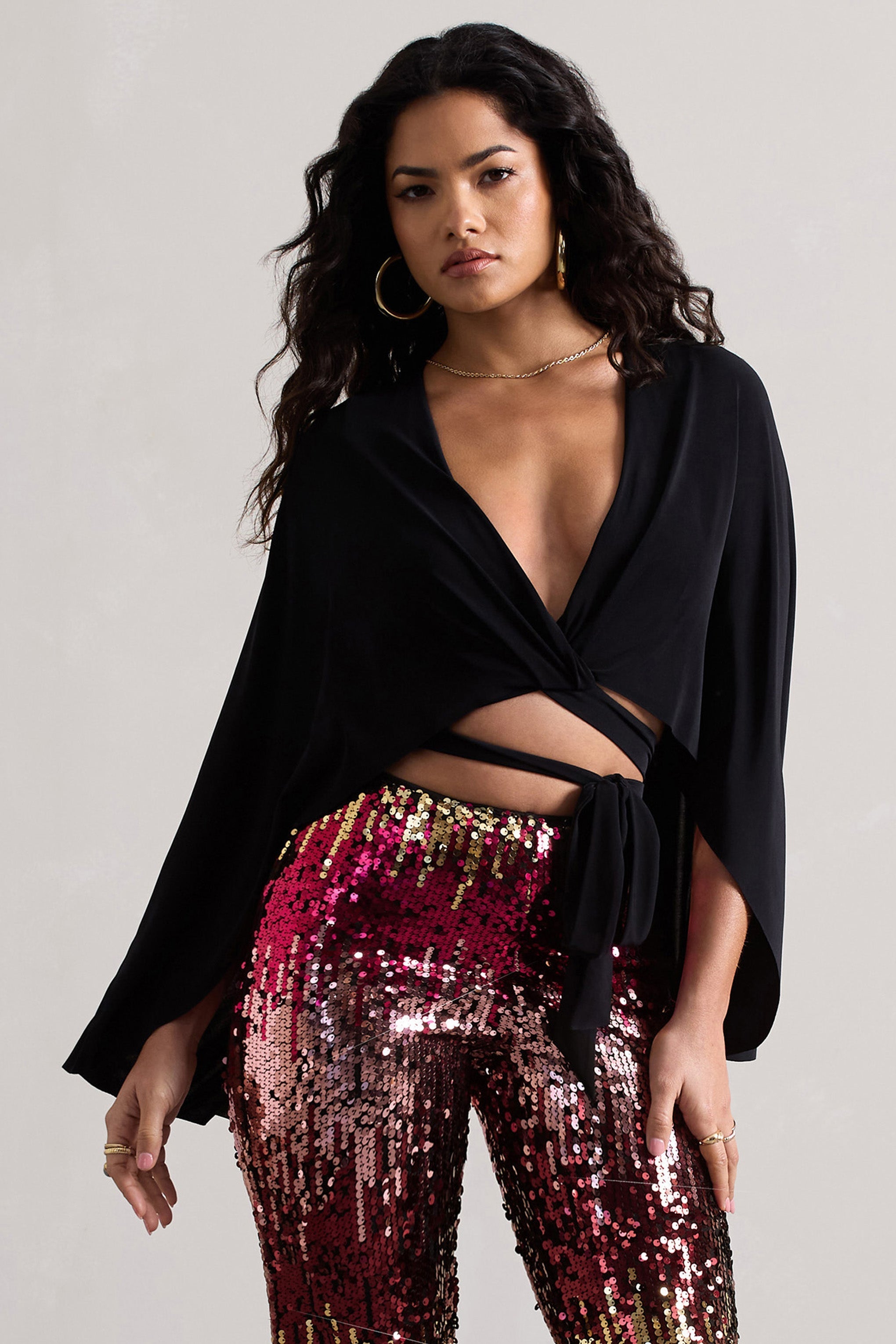Scorpio Black Wrap Crop Top With Cape