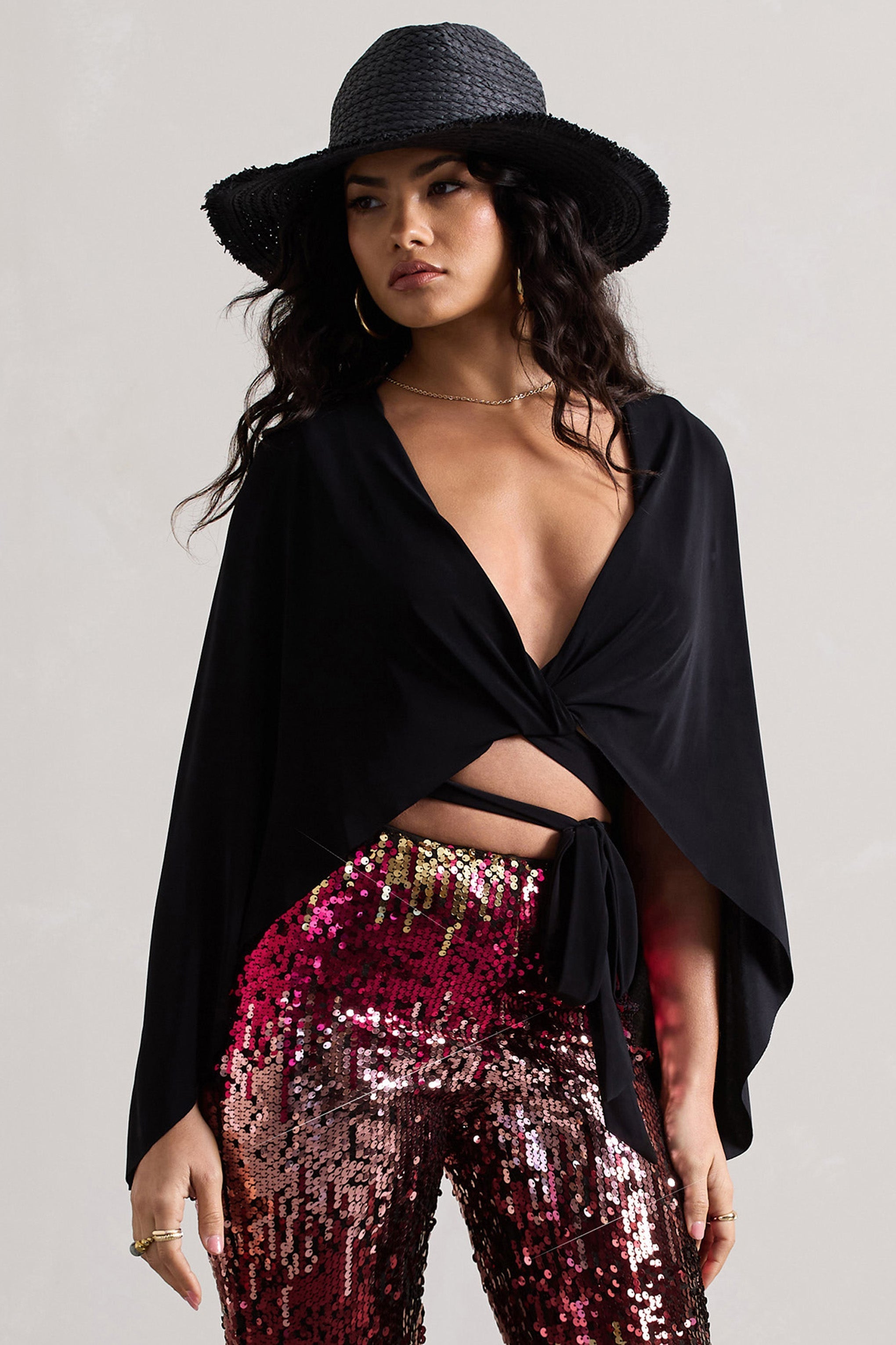 Scorpio Black Wrap Crop Top With Cape