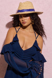 Cruise Tan Straw Sun Hat With Navy Ribbon