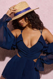 Cruise Tan Straw Sun Hat With Navy Ribbon