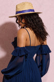 Cruise Tan Straw Sun Hat With Navy Ribbon