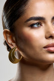 Nura Gold Diamante Ribbed Statement Earrings
