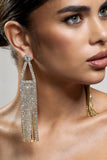 Glister Gold Diamante Statement Tassel Earrings