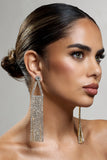 Glister Gold Diamante Statement Tassel Earrings