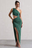 Costa Rica Forest Green Asymmetric Cut-Out Split Maxi Dress