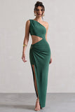 Costa Rica Forest Green Asymmetric Cut-Out Split Maxi Dress