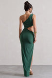 Costa Rica Forest Green Asymmetric Cut-Out Split Maxi Dress
