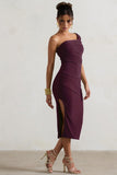 Hawaii Plum Asymmetric One-Shoulder Split Midi Dress