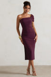 Hawaii Plum Asymmetric One-Shoulder Split Midi Dress