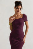 Hawaii Plum Asymmetric One-Shoulder Split Midi Dress