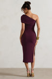Hawaii Plum Asymmetric One-Shoulder Split Midi Dress