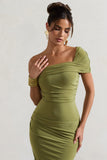 Hawaii Olive Asymmetric One-Shoulder Split Midi Dress