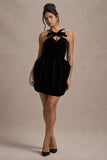 Bonet Black Strappy Structured Velvet Mini Dress With Bow Detail