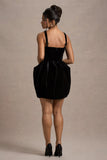 Bonet Black Strappy Structured Velvet Mini Dress With Bow Detail