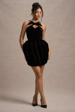 Bonet Black Strappy Structured Velvet Mini Dress With Bow Detail