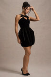 Bonet Black Strappy Structured Velvet Mini Dress With Bow Detail