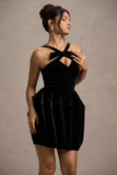 Bonet Black Strappy Structured Velvet Mini Dress With Bow Detail