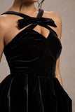 Bonet Black Strappy Structured Velvet Mini Dress With Bow Detail