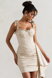 Vanity Ivory Ruched Mini Skirt With Drape