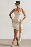 Vanity Ivory Ruched Mini Skirt With Drape