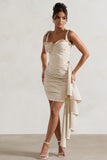 Vanity Ivory Ruched Mini Skirt With Drape