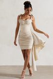 Vanity Ivory Ruched Mini Skirt With Drape