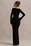 Cosmos Black Asymmetric Long-Sleeve Split Maxi Dress