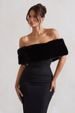 Zia Black Bardot Midi Dress With Fur Trim