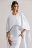 Vana White Draped Midi Dress With Cape Sleeves