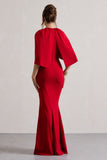 Kianne Red Draped Short-Sleeve Maxi Dress