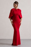 Kianne Red Draped Short-Sleeve Maxi Dress