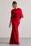 Kianne Red Draped Short-Sleeve Maxi Dress