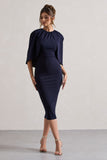 Sweeney Navy Draped Short-Sleeve Midi Dress