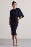 Sweeney Navy Draped Short-Sleeve Midi Dress