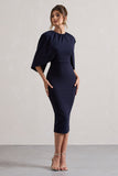 Sweeney Navy Draped Short-Sleeve Midi Dress