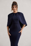 Sweeney Navy Draped Short-Sleeve Midi Dress