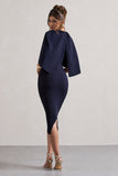 Sweeney Navy Draped Short-Sleeve Midi Dress