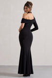 Tyla Black Asymmetric High-Neck Split Maxi Dress