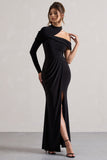 Tyla Black Asymmetric High-Neck Split Maxi Dress