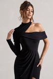 Tyla Black Asymmetric High-Neck Split Maxi Dress