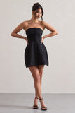 Anniston Black Bandeau Tailored Buttoned Mini Dress