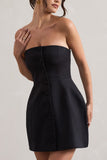 Anniston Black Bandeau Tailored Buttoned Mini Dress