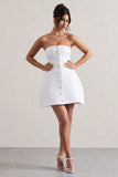 Anniston White Bandeau Tailored Buttoned Mini Dress