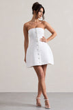 Anniston White Bandeau Tailored Buttoned Mini Dress